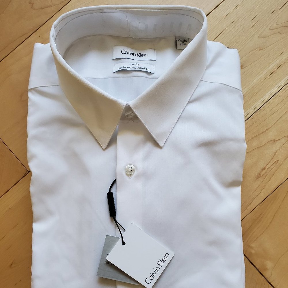 Men’s Calvin Klein White Dress Shirt Slim Fit 32/33 17 - 100% Cotton